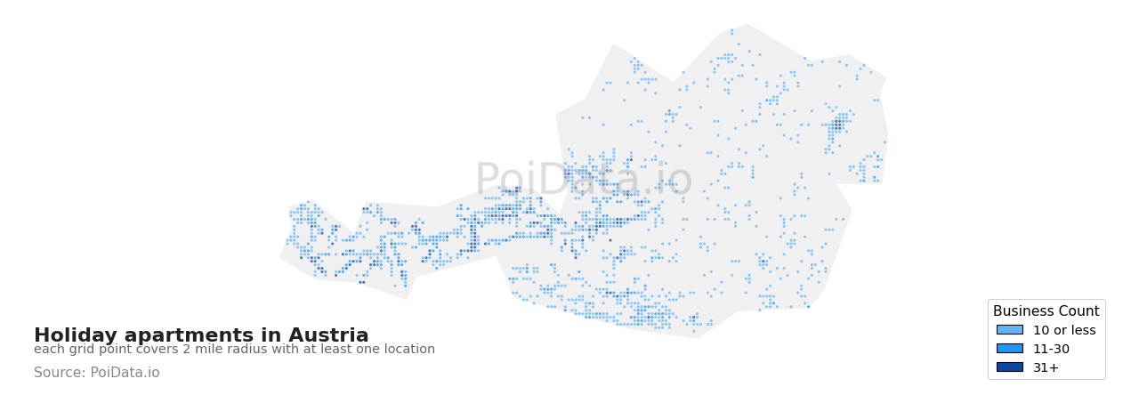 Holiday apartment density map for Austria