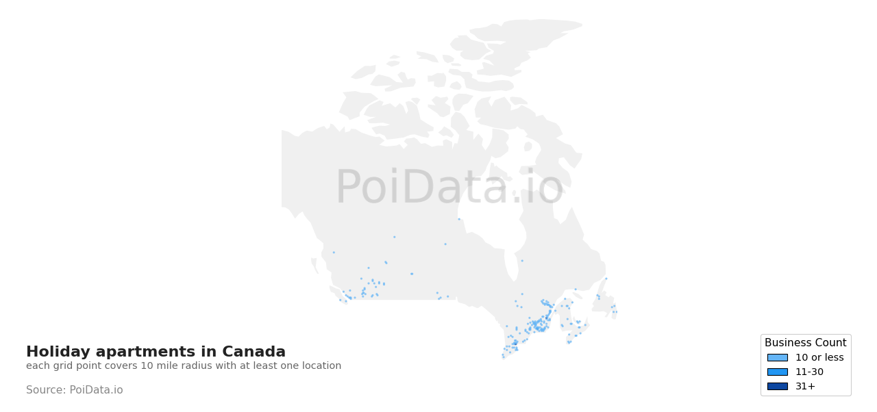 Holiday apartment density map for Canada