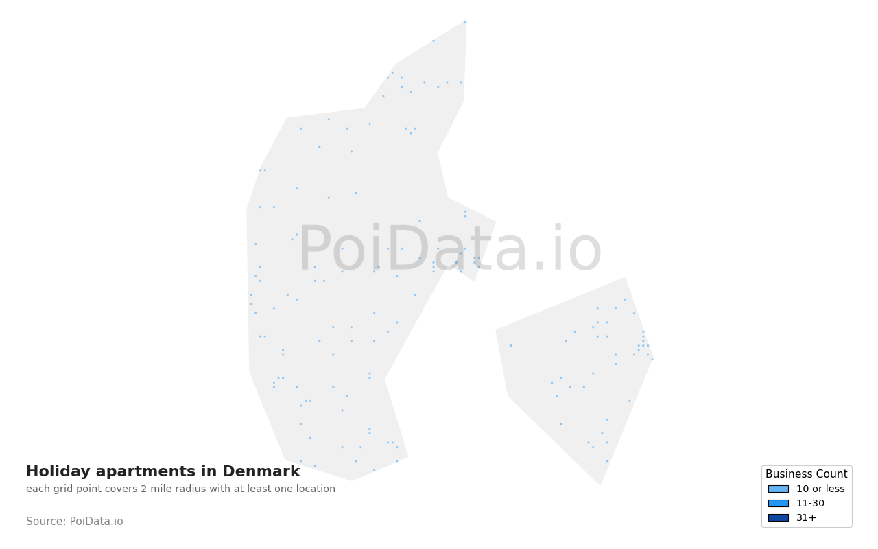 Holiday apartment density map for Denmark