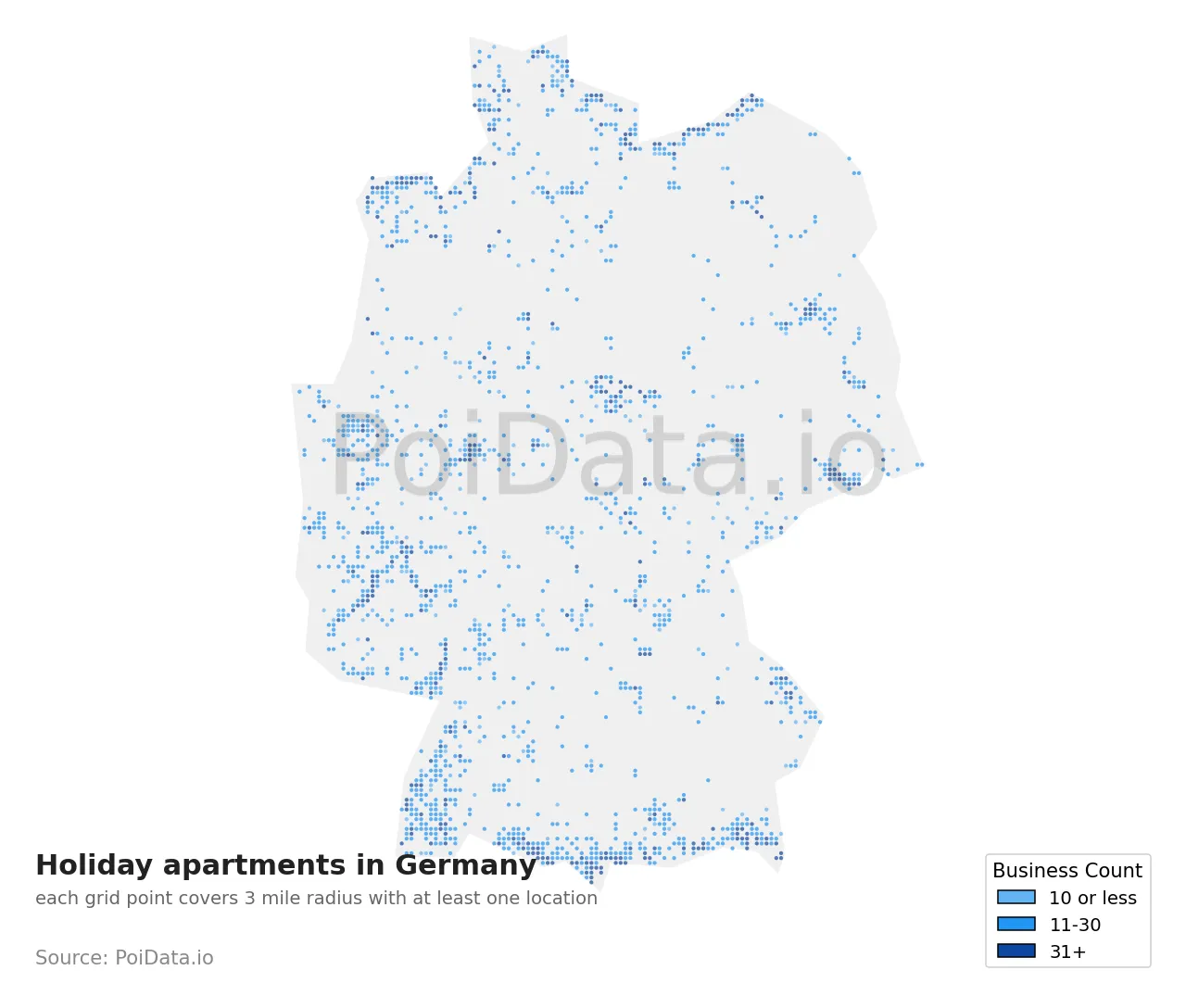 Holiday apartment density map for Germany