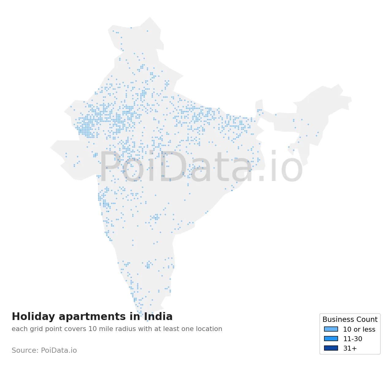 Holiday apartment density map for India