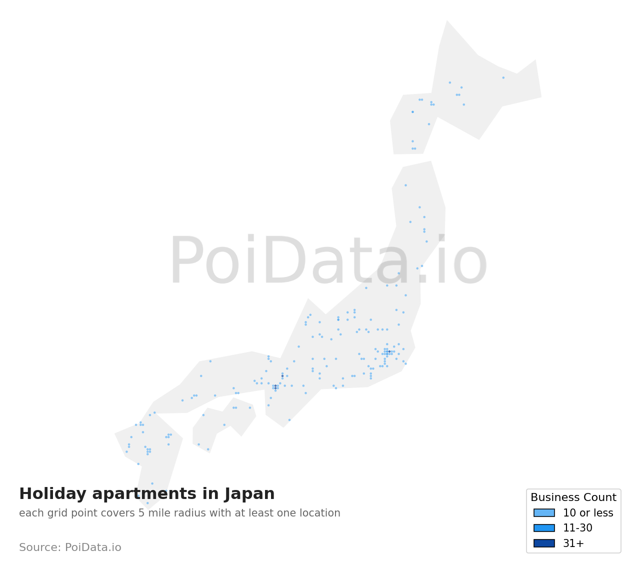 Holiday apartment density map for Japan