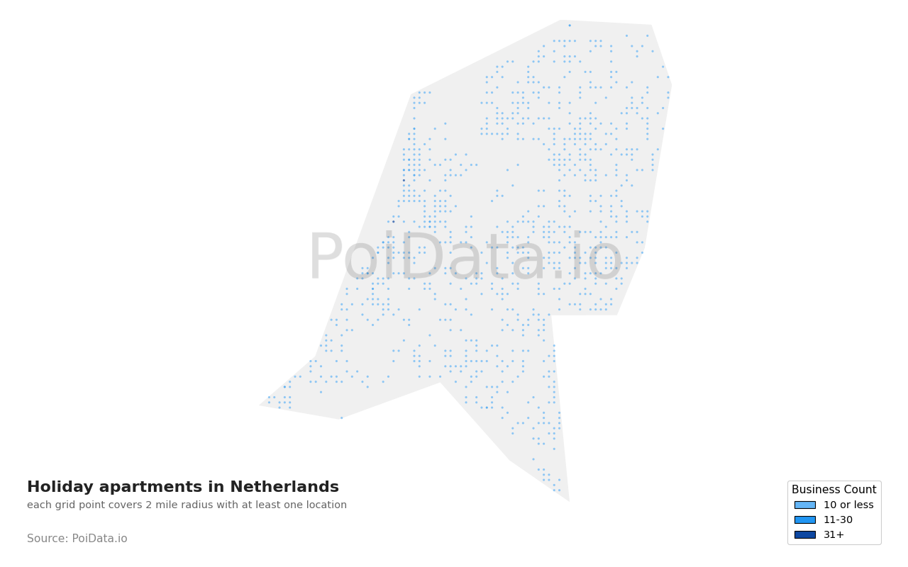 Holiday apartment density map for Netherlands