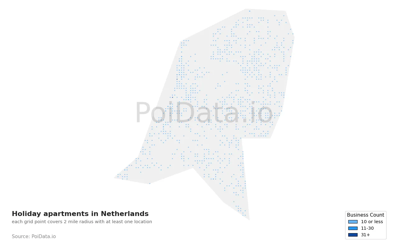 Holiday apartment density map for Netherlands