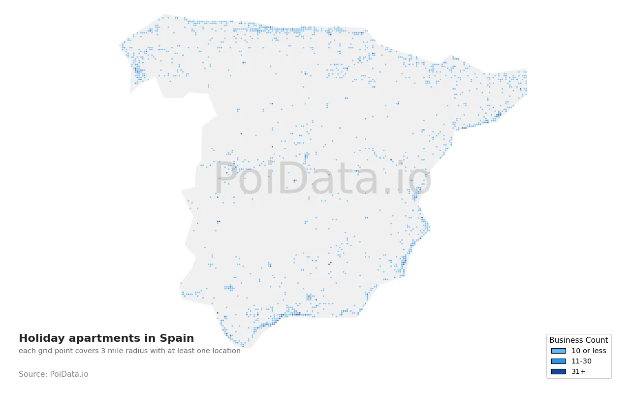 Holiday apartment density map for Spain