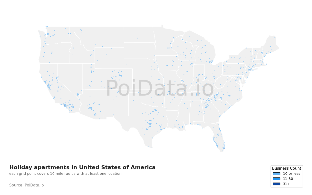Holiday apartment density map for Florida, United States