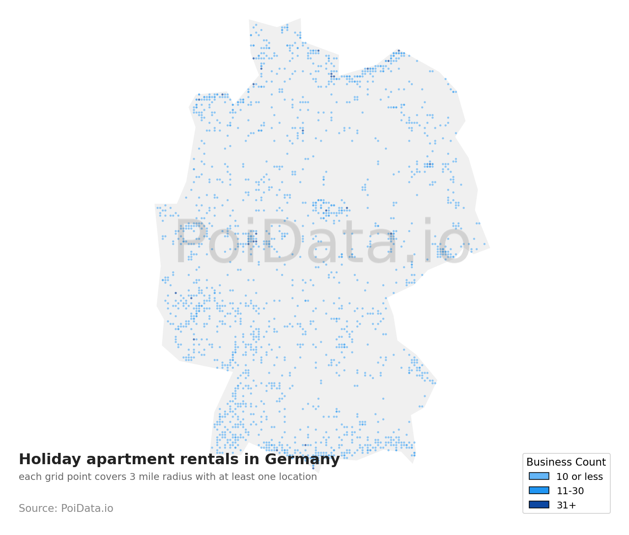 Holiday apartment rental density map for Germany