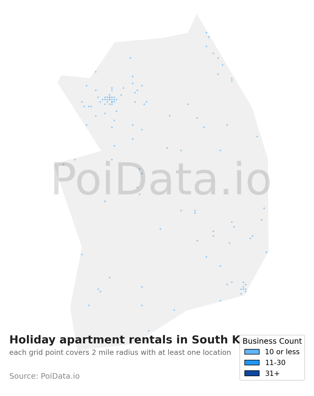 Holiday apartment rental density map for South Korea