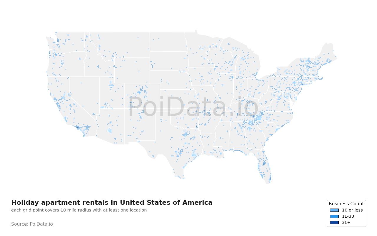 Holiday apartment rental density map for Colorado, United States