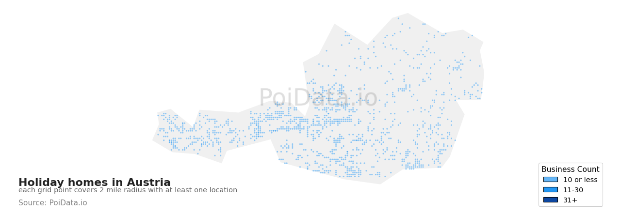 Holiday home density map for Austria