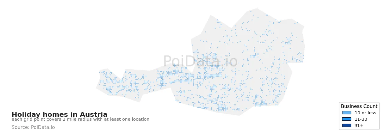 Holiday home density map for Austria