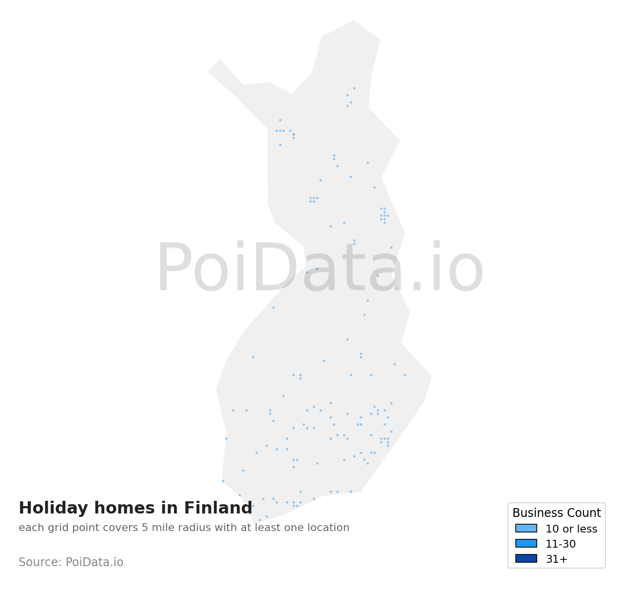 Holiday home density map for Finland
