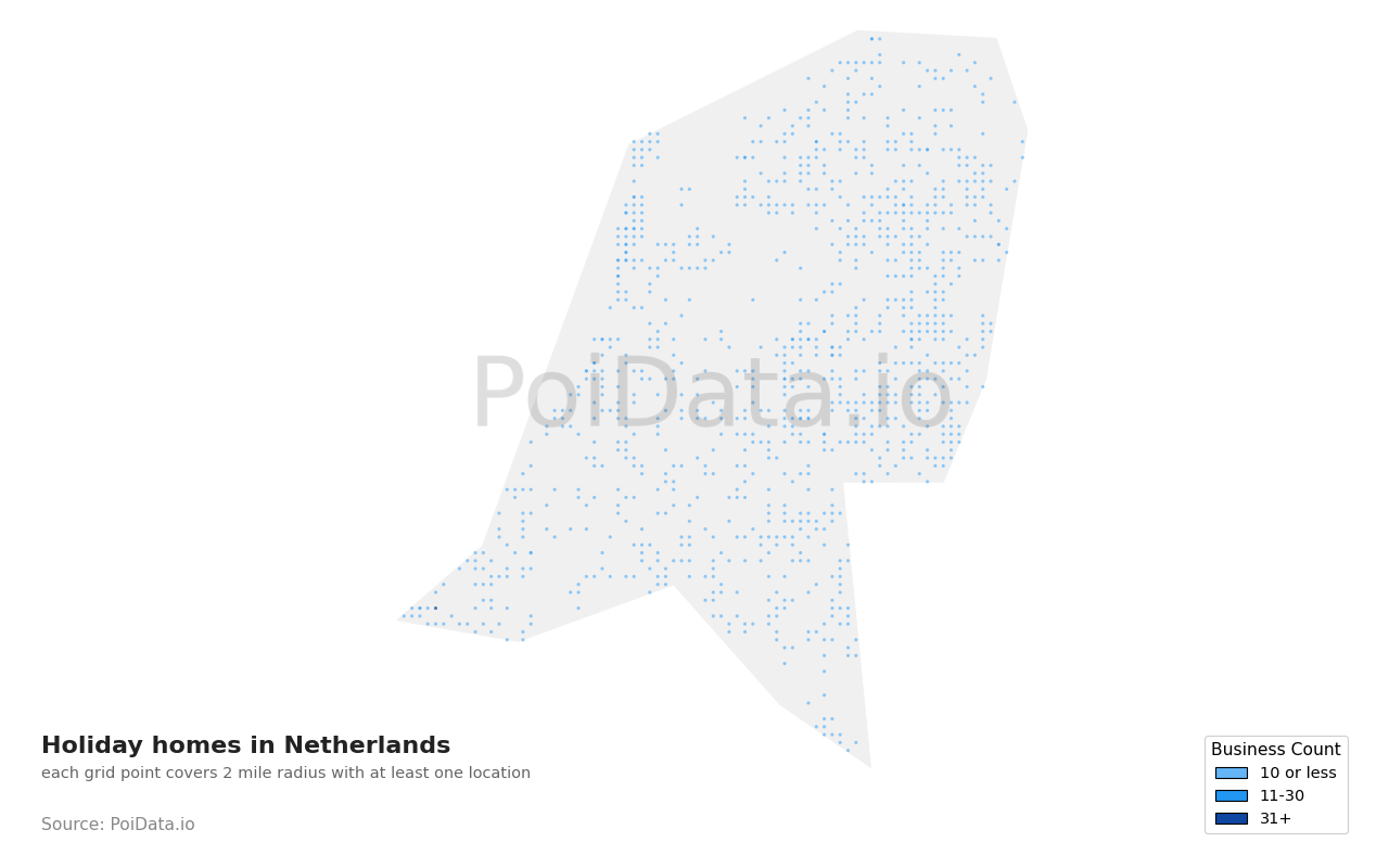 Holiday home density map for Netherlands