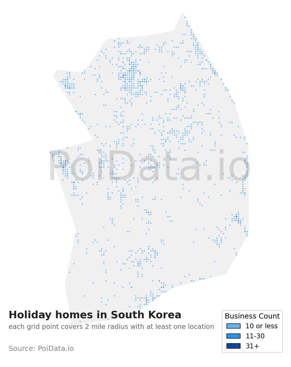 Holiday home density map for South Korea