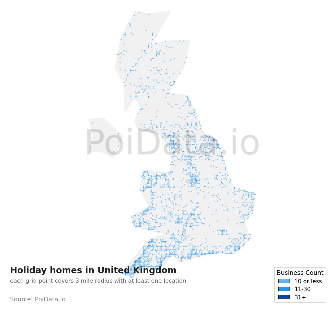Holiday home density map for United Kingdom