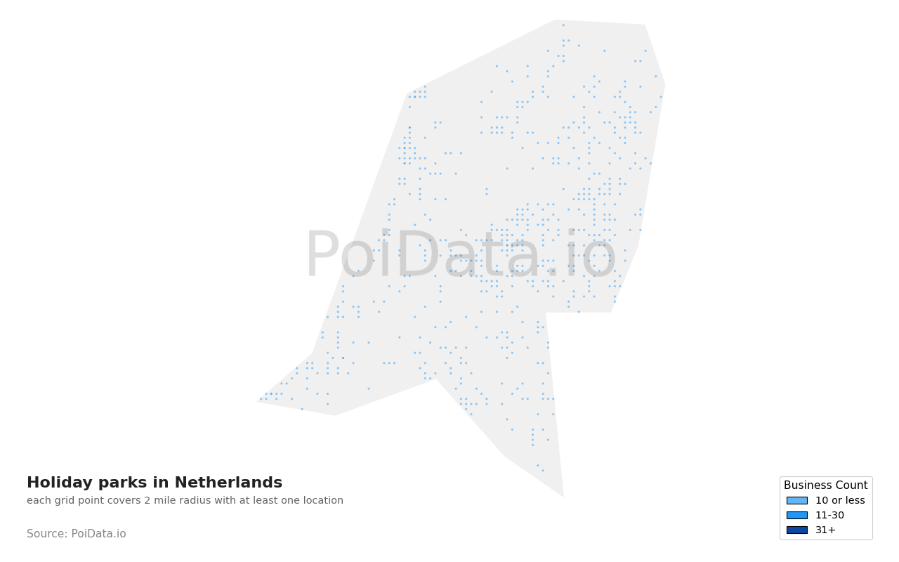 Holiday park density map for Netherlands