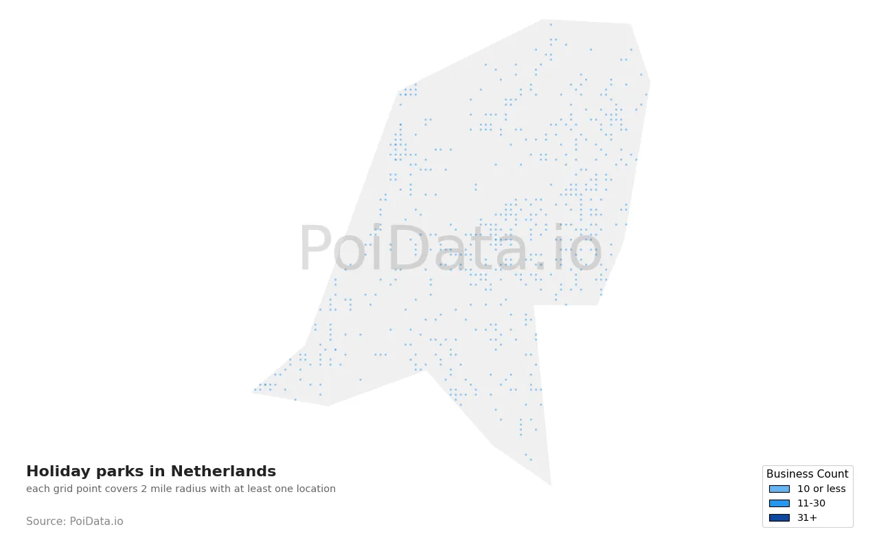 Holiday park density map for Netherlands