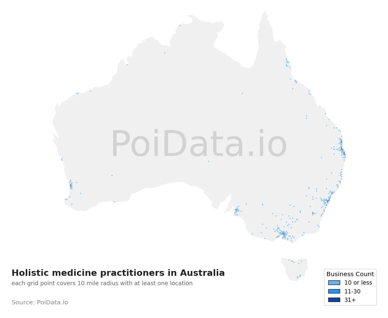 Holistic medicine practitioner density map for Australia