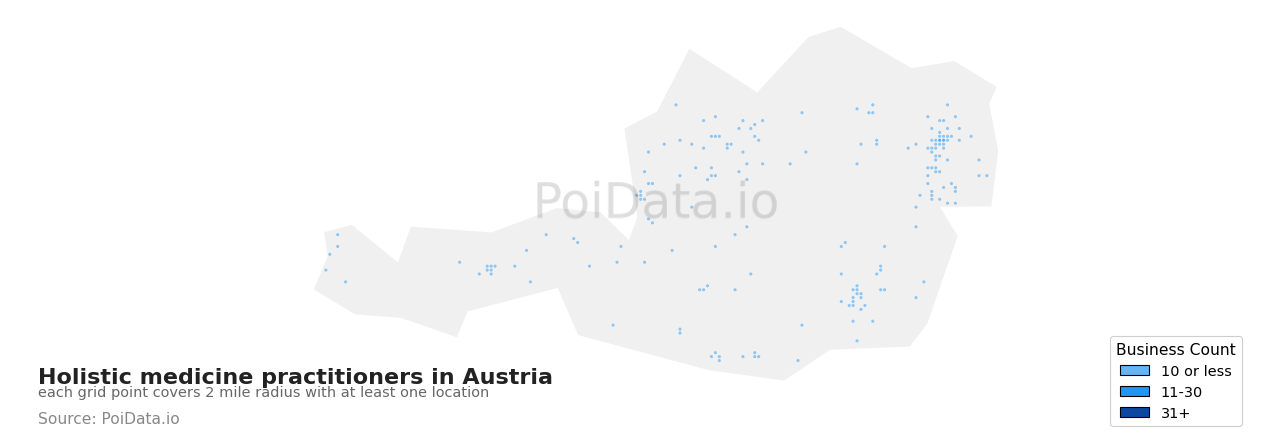 Holistic medicine practitioner density map for Austria