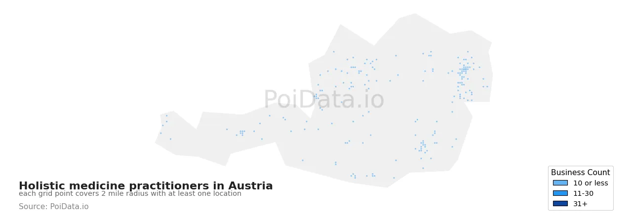 Holistic medicine practitioner density map for Austria