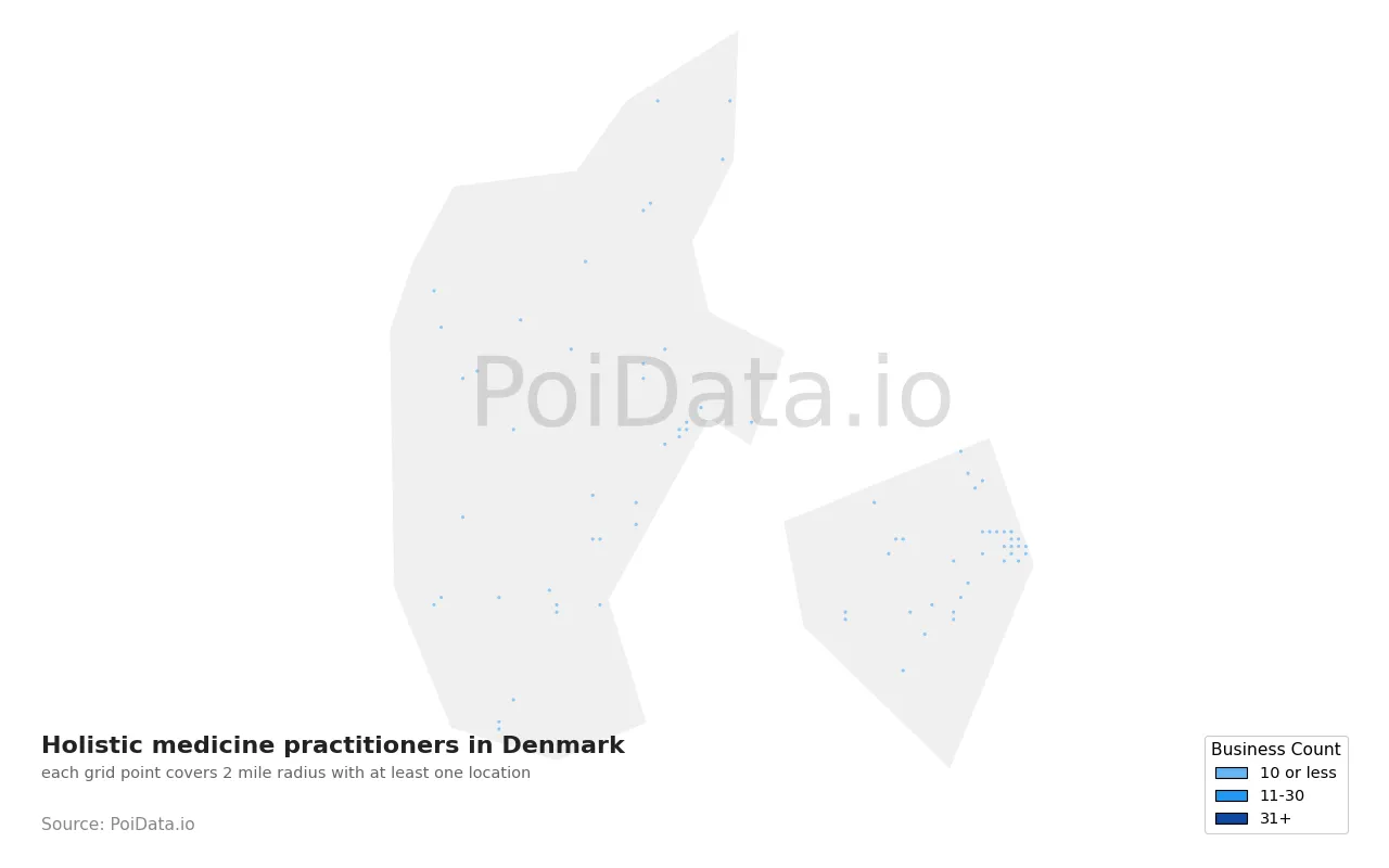 Holistic medicine practitioner density map for Denmark