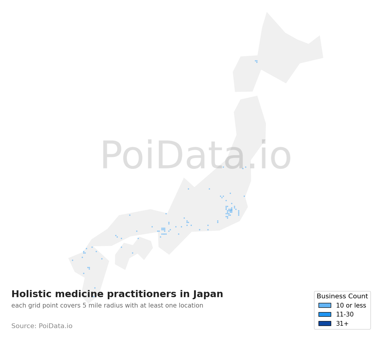 Holistic medicine practitioner density map for Japan