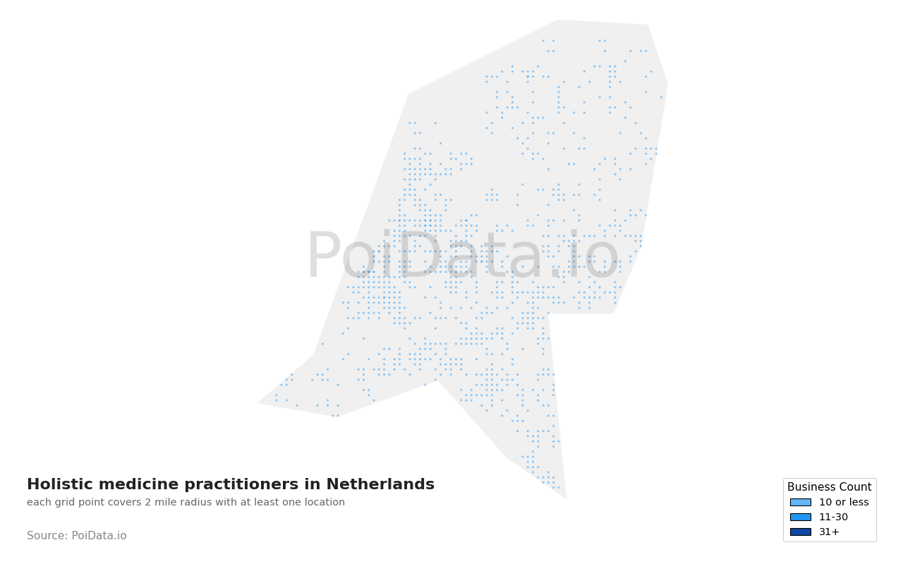 Holistic medicine practitioner density map for Netherlands