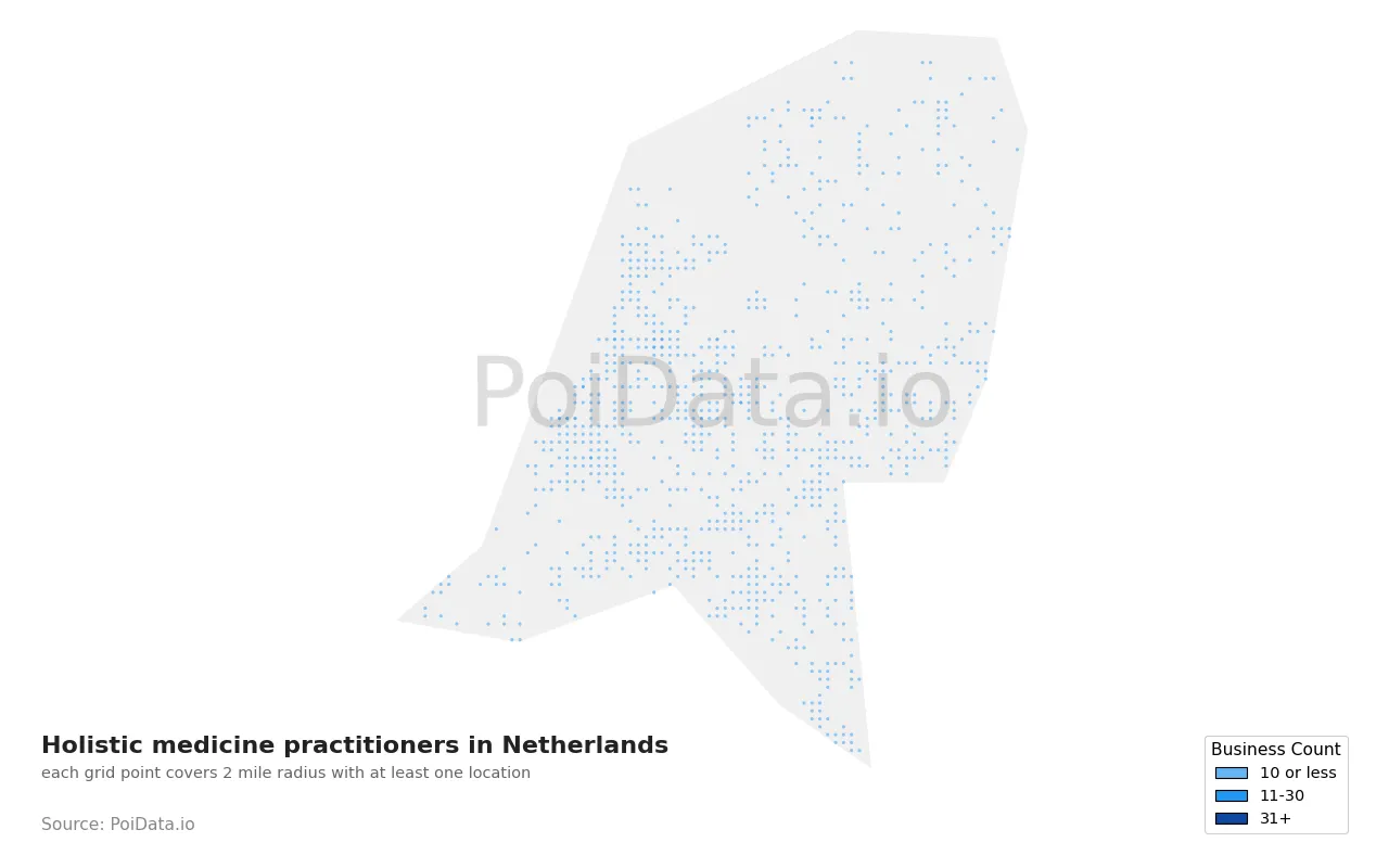 Holistic medicine practitioner density map for Netherlands