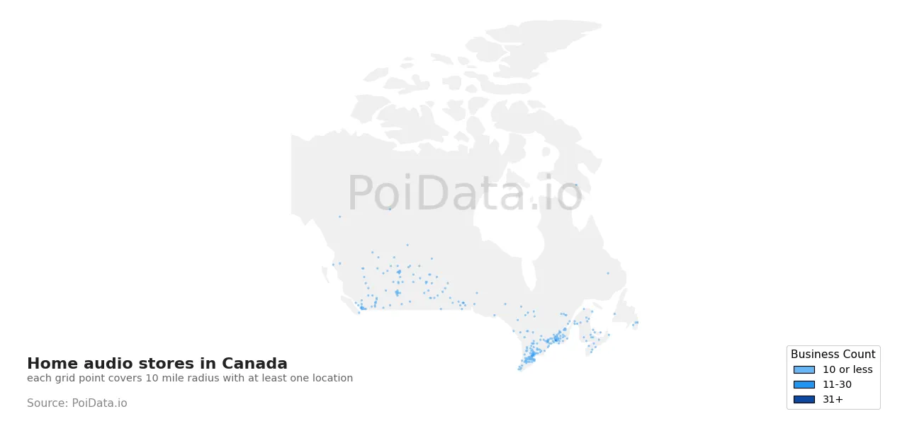 Home audio store density map for Canada