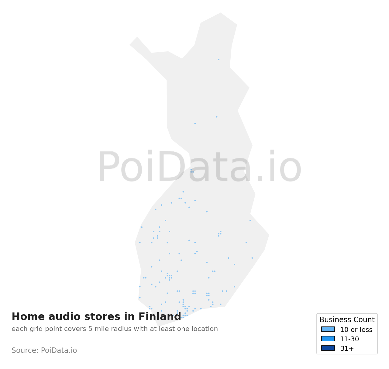 Home audio store density map for Finland