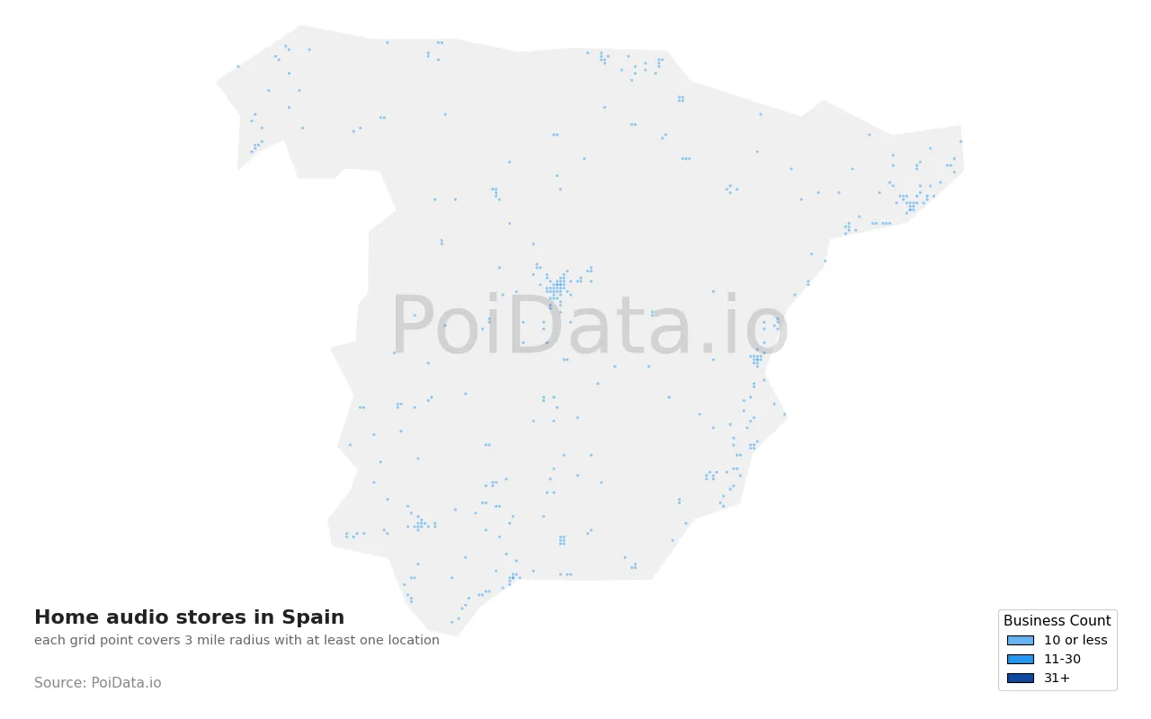 Home audio store density map for Spain