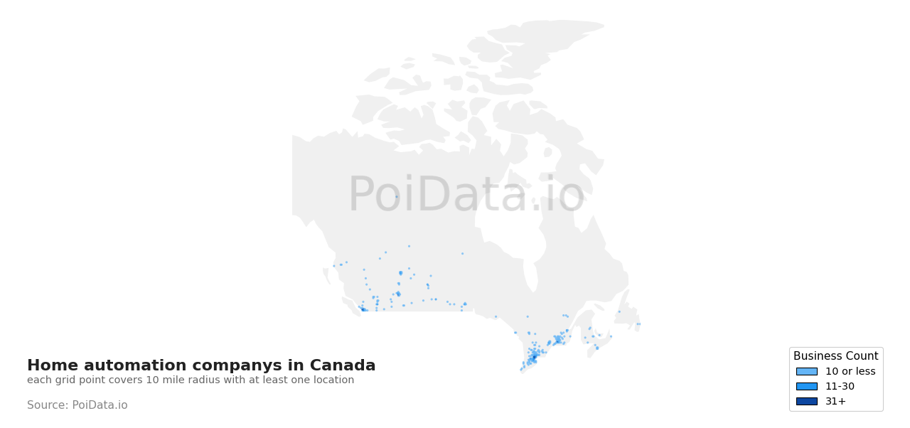Home automation company density map for British Columbia, Canada