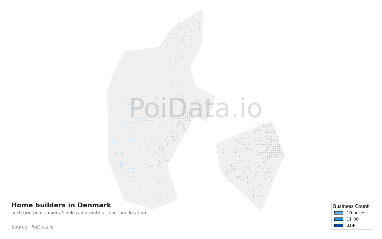 Home builder density map for Denmark
