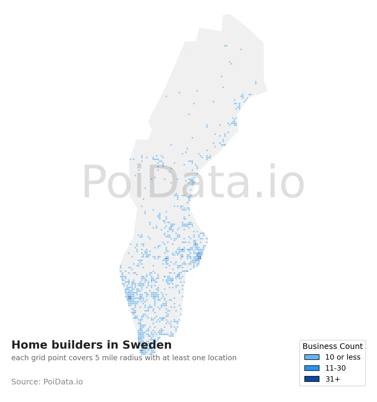 Home builder density map for Sweden