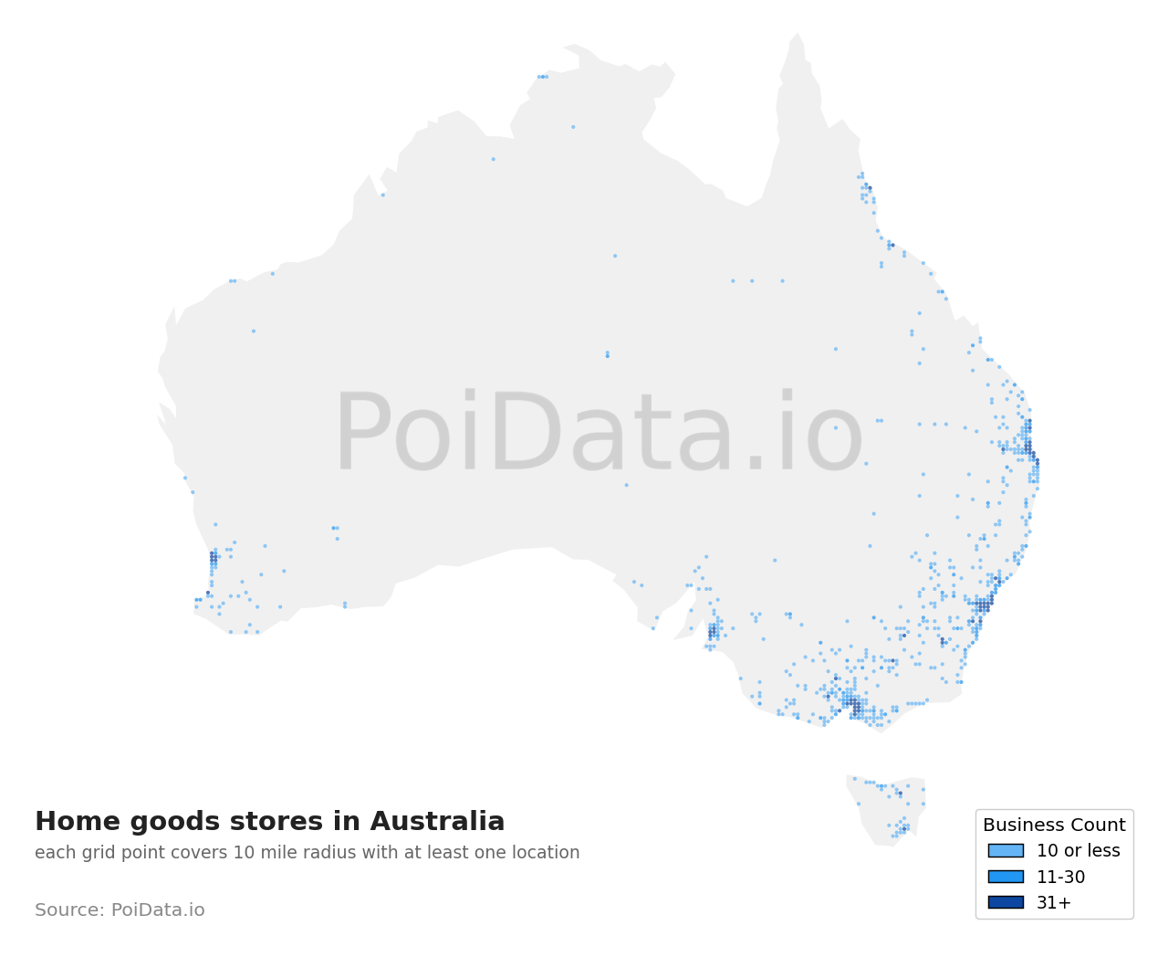 Home goods store density map for Australia