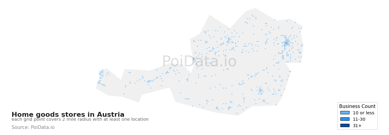 Home goods store density map for Austria