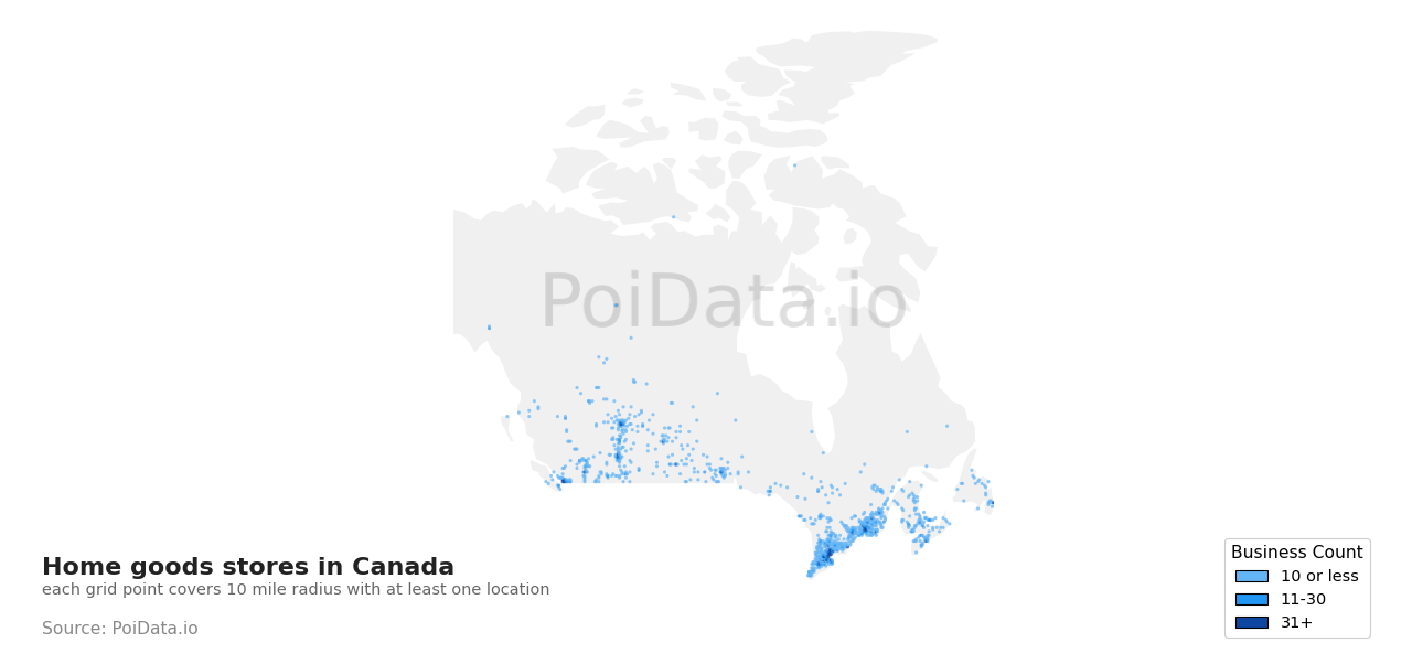 Home goods store density map for Canada