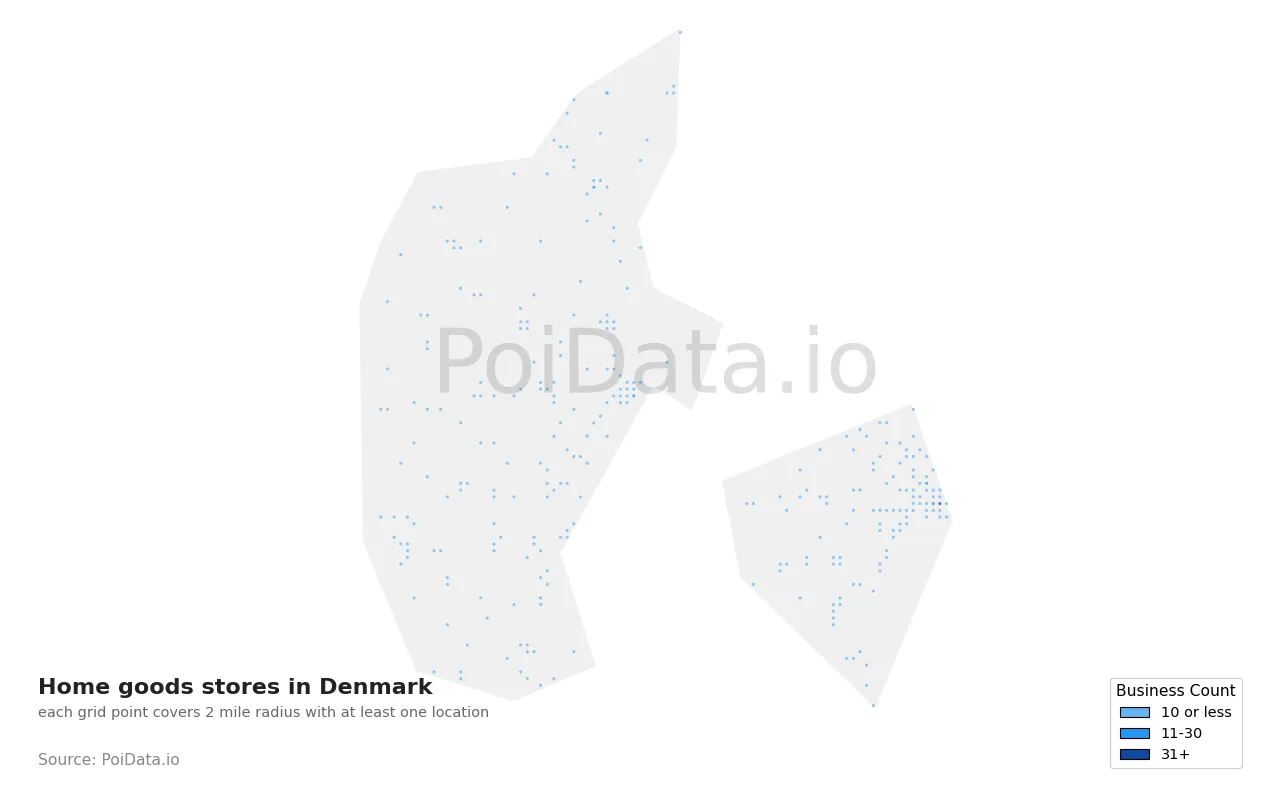 Home goods store density map for Denmark
