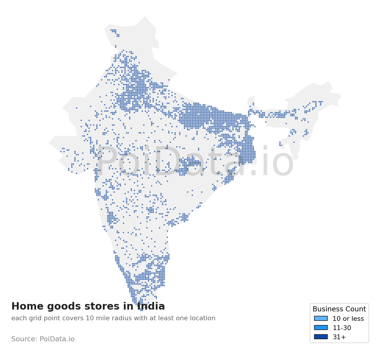 Home goods store density map for India