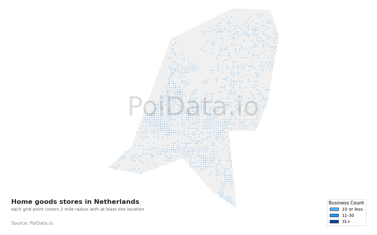 Home goods store density map for Netherlands