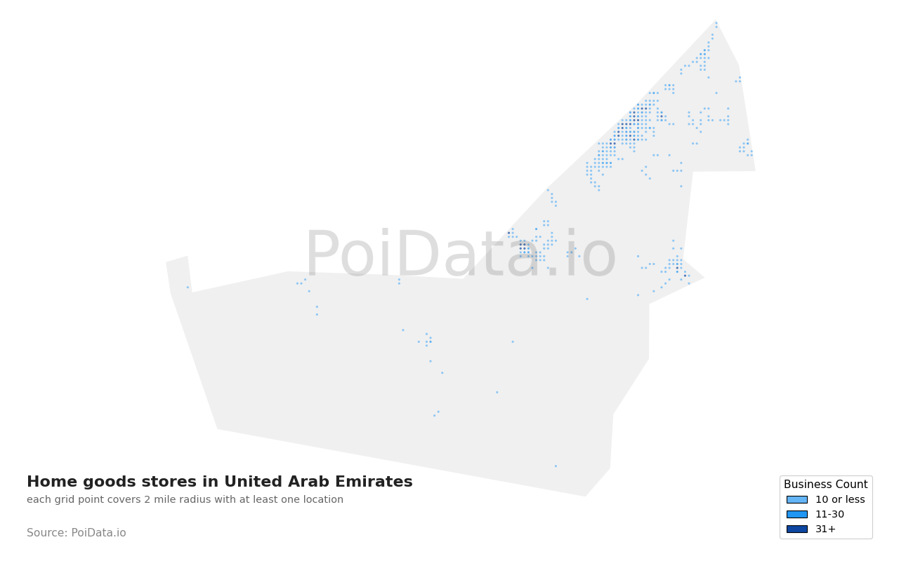 Home goods store density map for United Arab Emirates