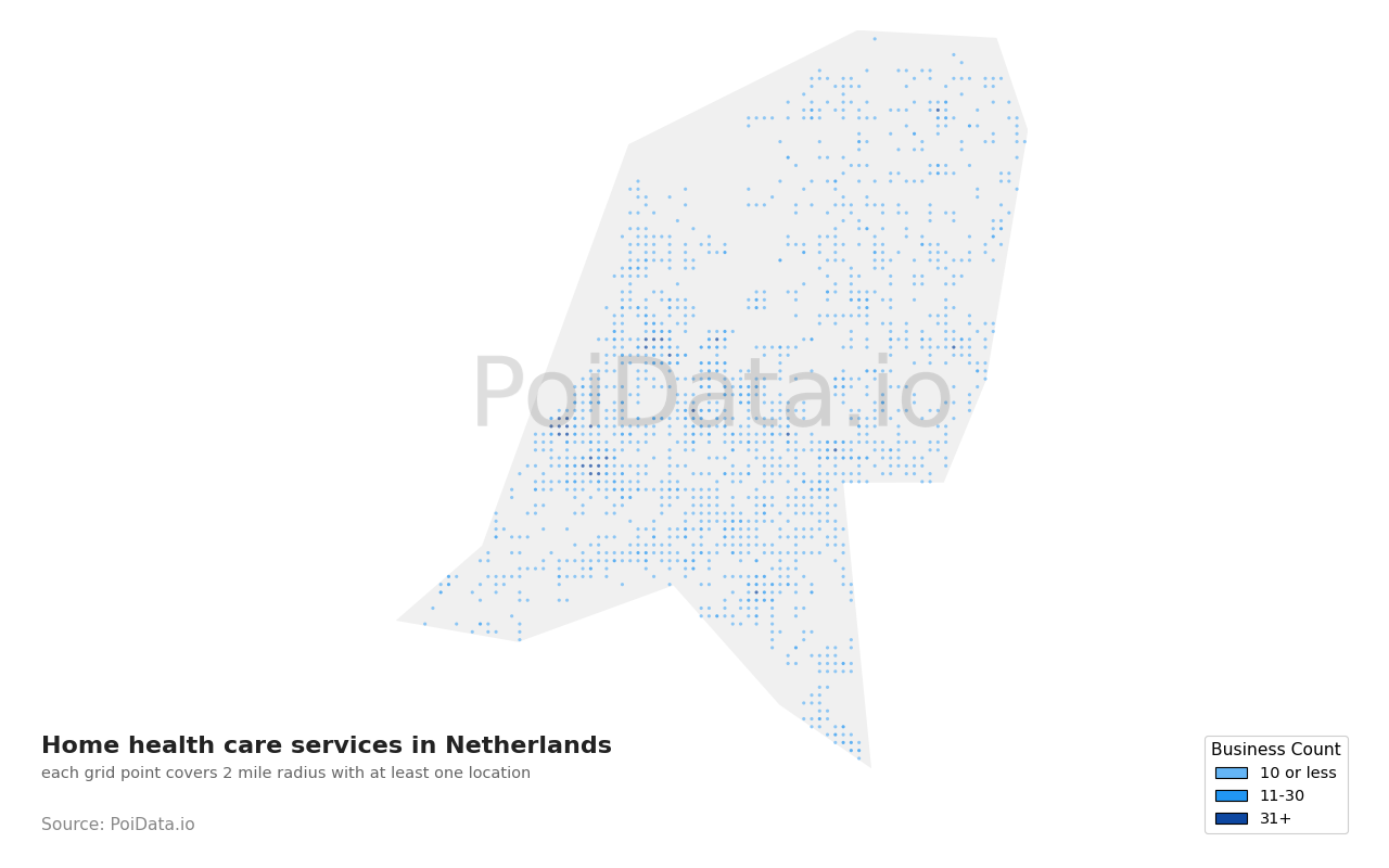 Home health care service density map for Netherlands