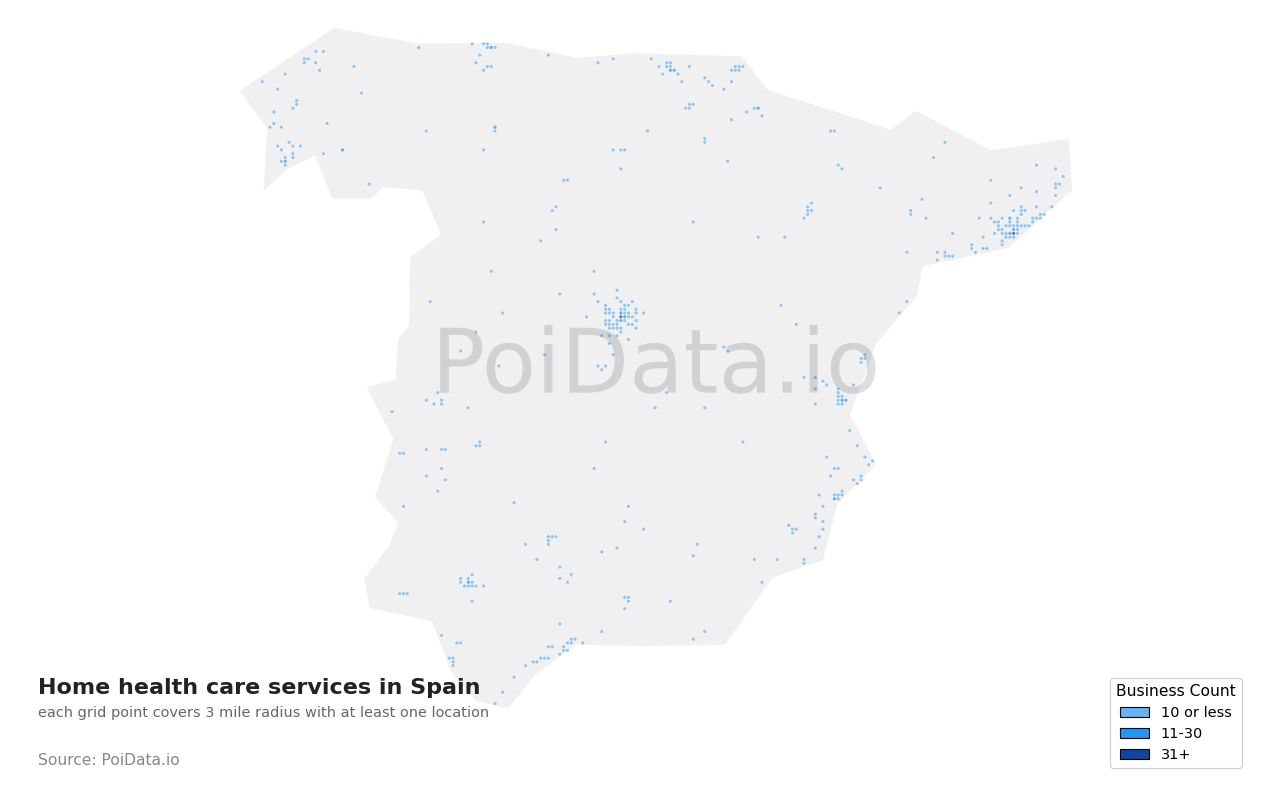 Home health care service density map for Spain