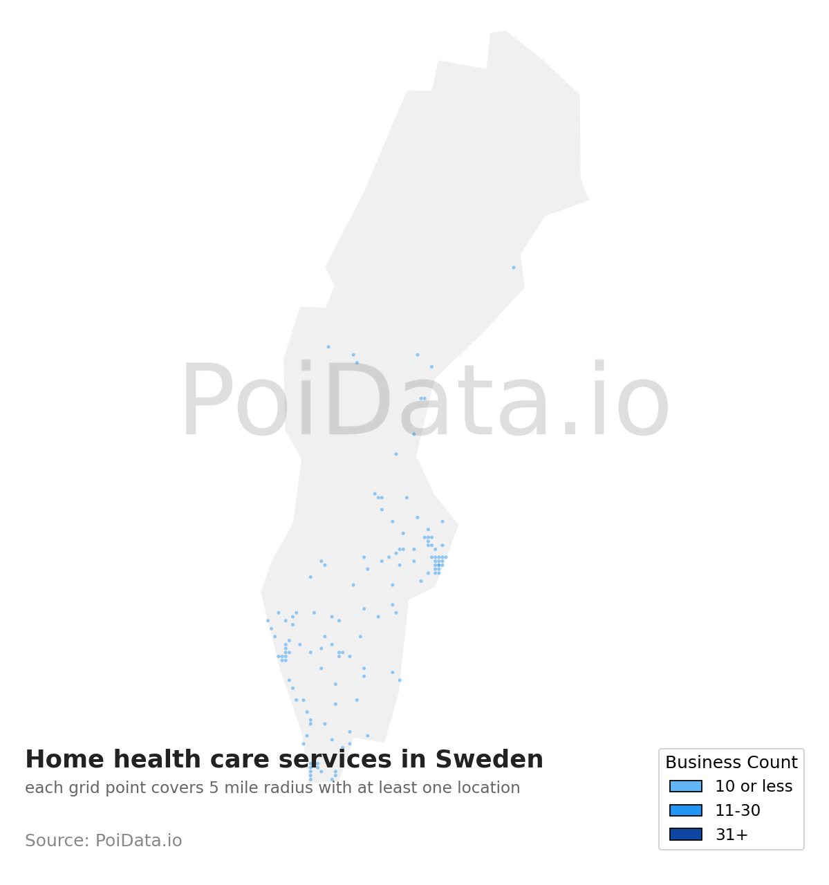 Home health care service density map for Sweden