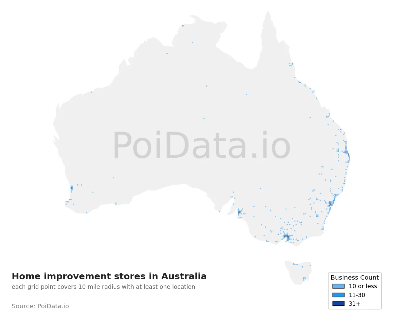 Home improvement store density map for Australia