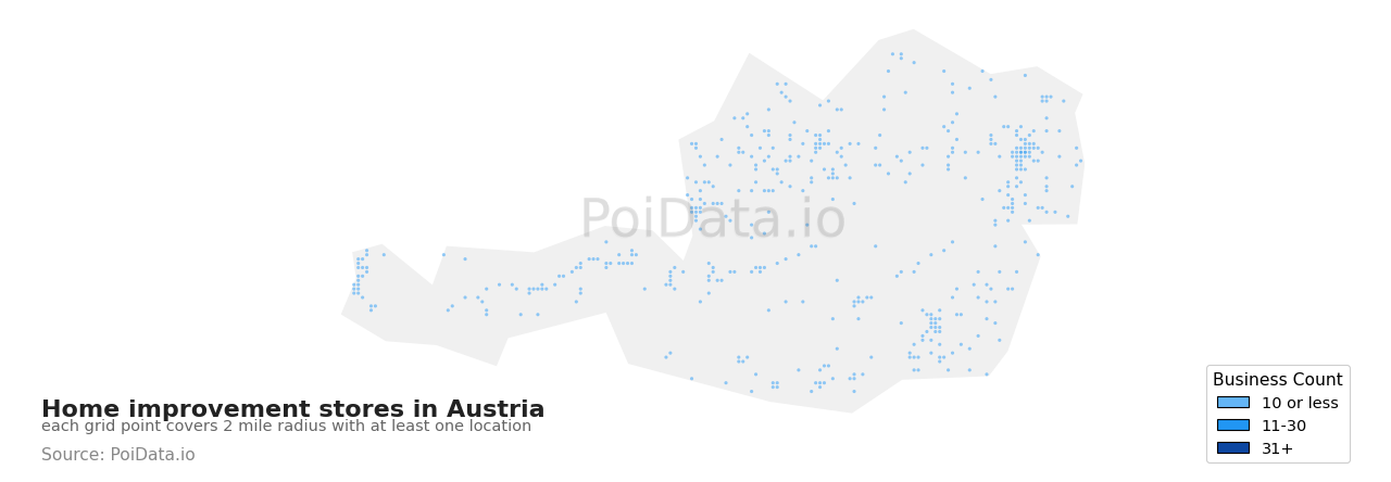 Home improvement store density map for Austria