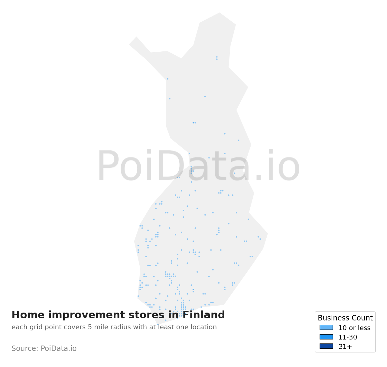 Home improvement store density map for Finland