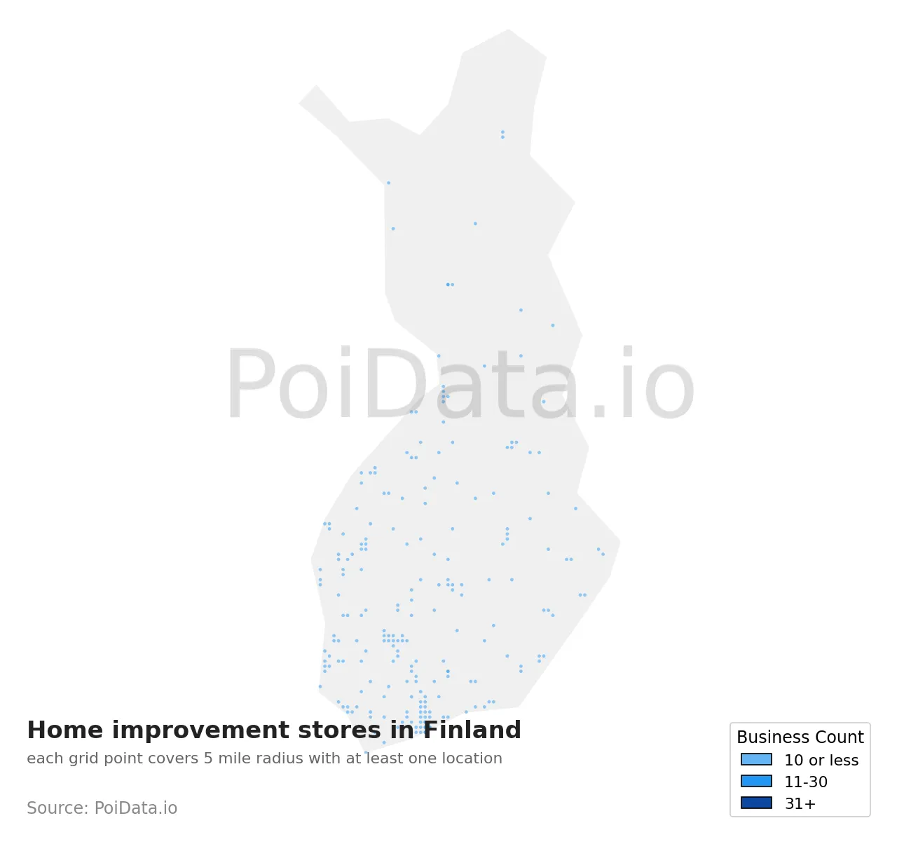Home improvement store density map for Finland