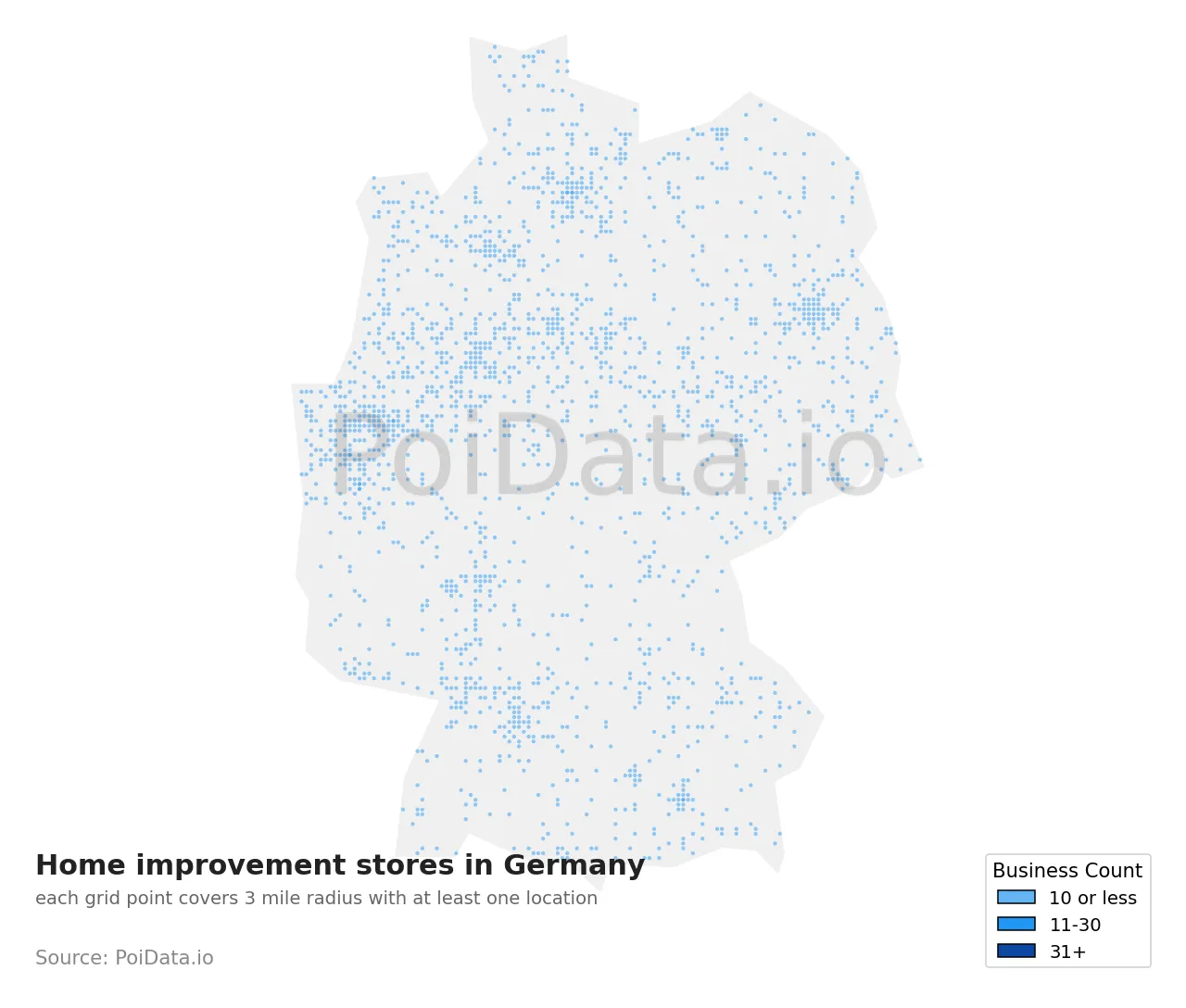 Home improvement store density map for Germany