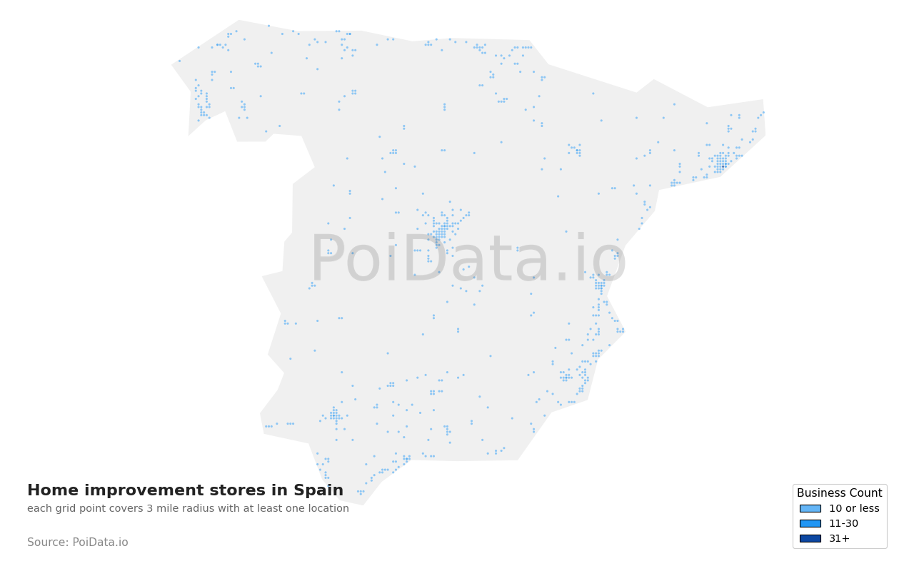 Home improvement store density map for Spain